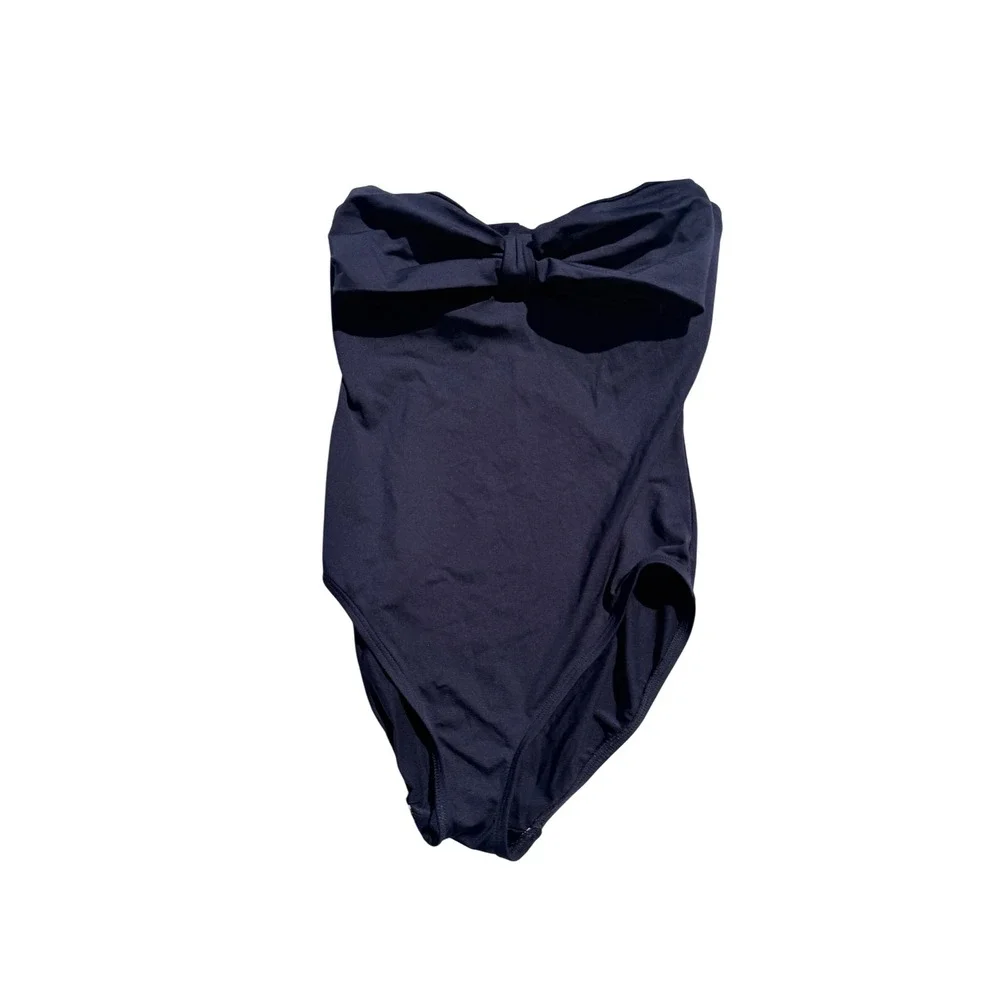 Kate Spade New York Navy Blue Strapless Bow One Piece Swimsuit Size Small